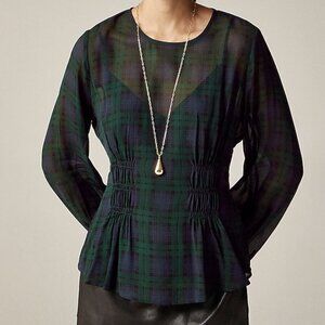 J. Crew Chiffon shirred-waist top in Black Watch tartan Size 6